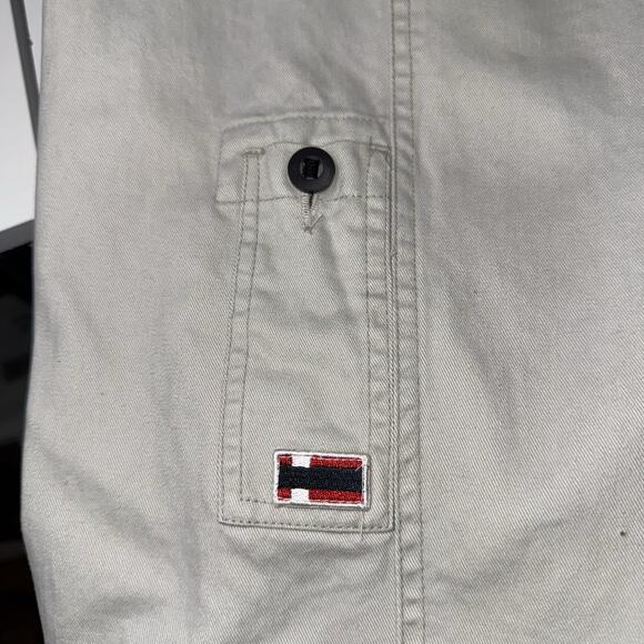 Vintage Y2K Bugle Boy Cargo Pants 30x30 Khaki Camo Wide Leg Patches Zip Pocket - Picture 6 of 12